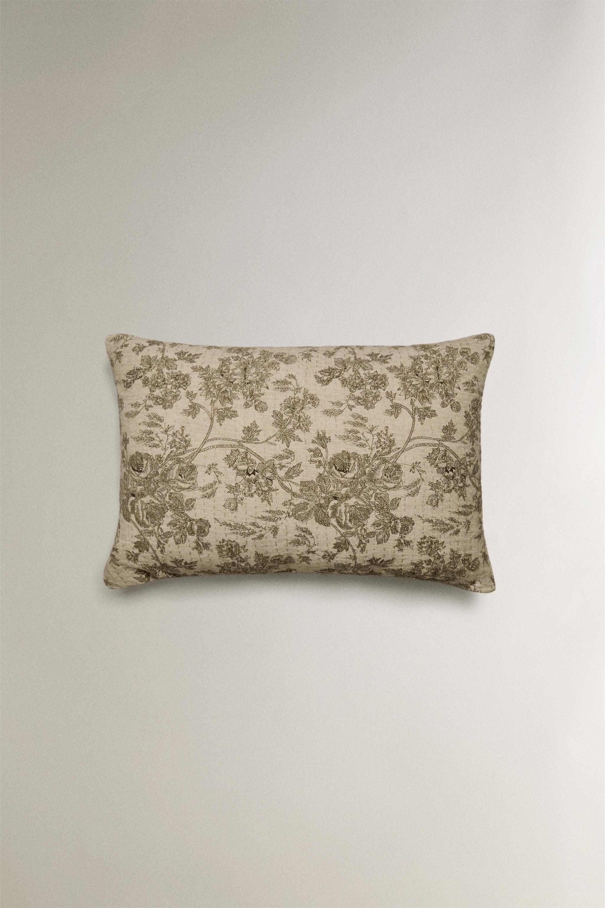 LINEN AND COTTON THROW FLORAL PILLOW COVER